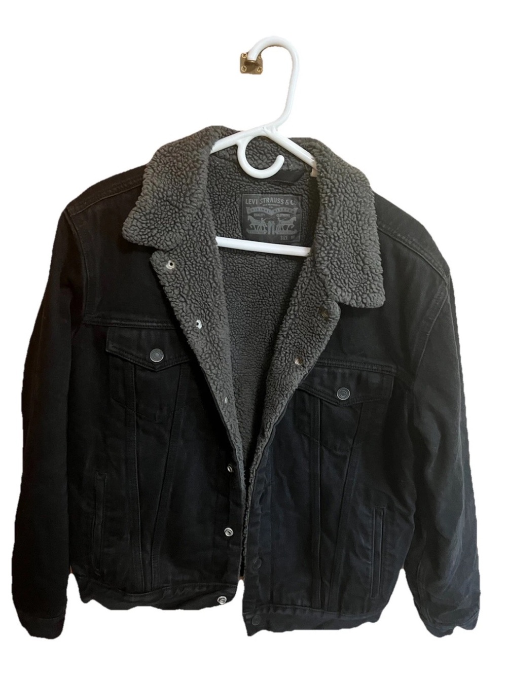 Levi's 16365-0054 Black/Gray Sherpa Trucker Jacket  Snap Close Men Medium